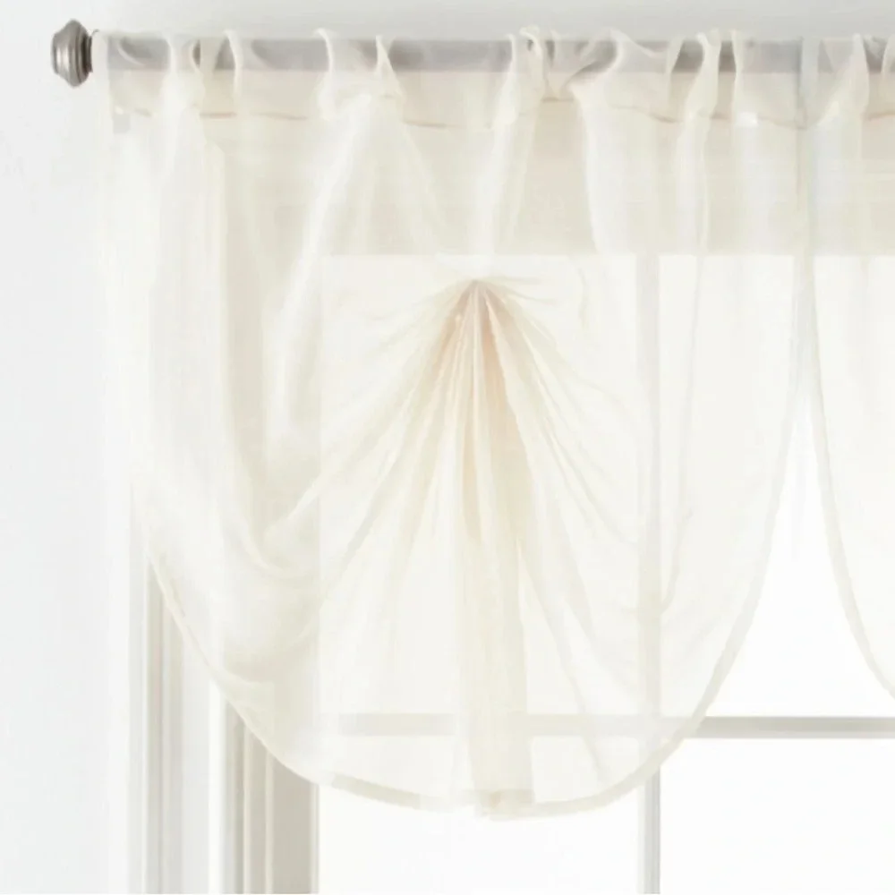 Liz Claiborne Lisette Sheer Fan Valance. Ivory 34 in W X 25 in L. New In Package
